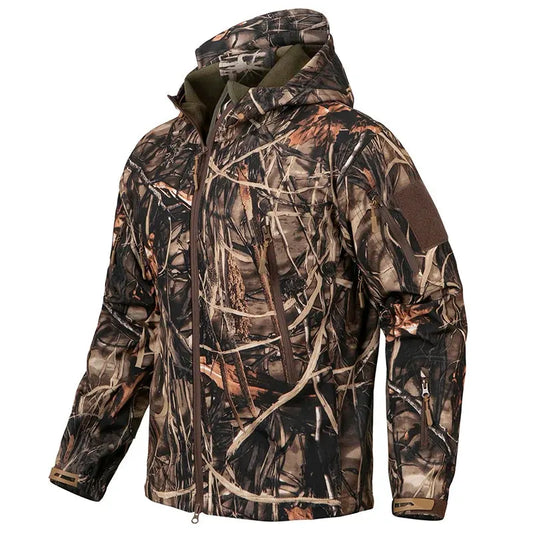 Silent Softshell Camouflage Hunting Jacket Men Waterproof Fleece Hooded Hunting Clothes Warm Outdoor Hiking Tactical Coat by Vimost Shop