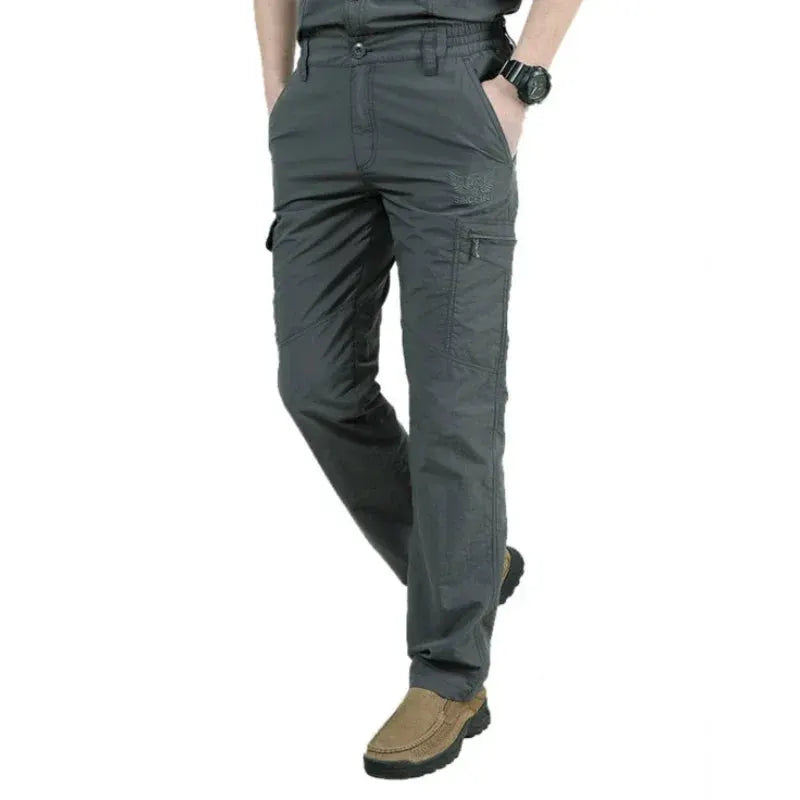 Men's Thin Quick Dry Cargo Pants with Utility Pockets by Vimost Shop