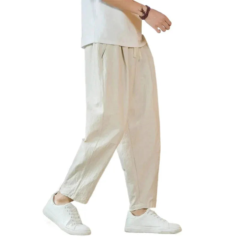 Men's Relaxed Cotton Drawstring Pants with Ankle-Length Harem Silhouette by Vimost Shop