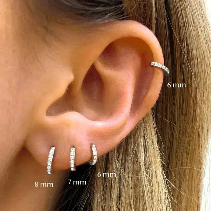 1Pair Stainless Steel Huggie Minimal Hoop Earrings Little Crystal Zirconia Thin Helix Tragus Cartilage Earrings Piercing Jewelry by MAIDEN-ART