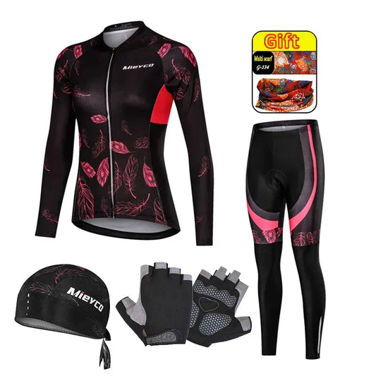 Women Long Sleeve Cycling Jersey Set MTB Bike Pants Kit Breathable Sportswear by Vimost Shop