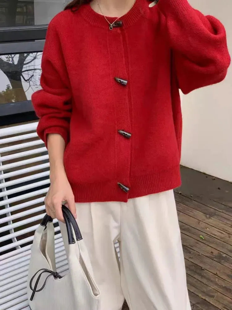 Versatile Crew Neck Autumn and Winter Sweater Wool Coat 100% Pure Cashmere Knitted Cardigan for Women Top by Vimost Shop