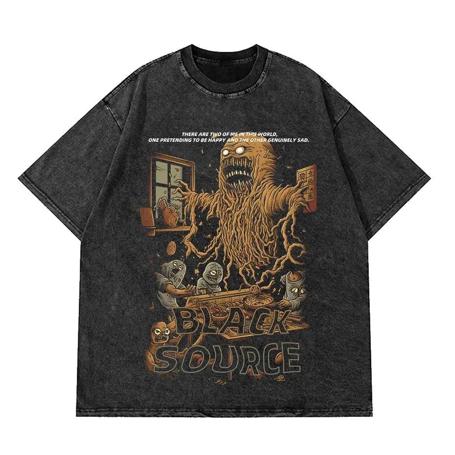 Anime Octopus Vintage Wash Harajuku T-Shirt Japanese Style Unisex by Vimost Shop