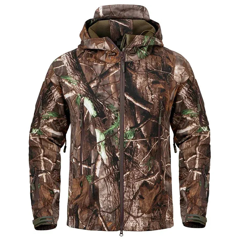 Men's Silent Camouflage Hunting Jacket Soft Shell Outdoor Hiking Fishing Hooded Coat Waterproof Fleece Tactical Jackets by Vimost Shop