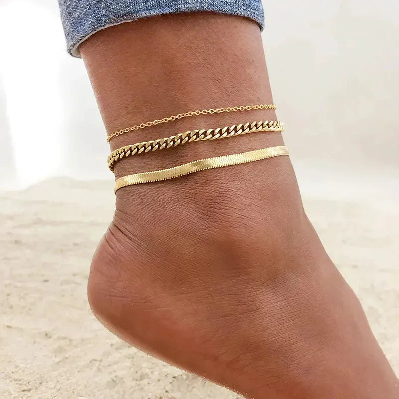 Snake Chain Anklet for Women Girls Adjustable Summer Beach Chain Anklet Bracelet Mother's Day Gifts Stainless Steel Not Allergic by Maiden-Art
