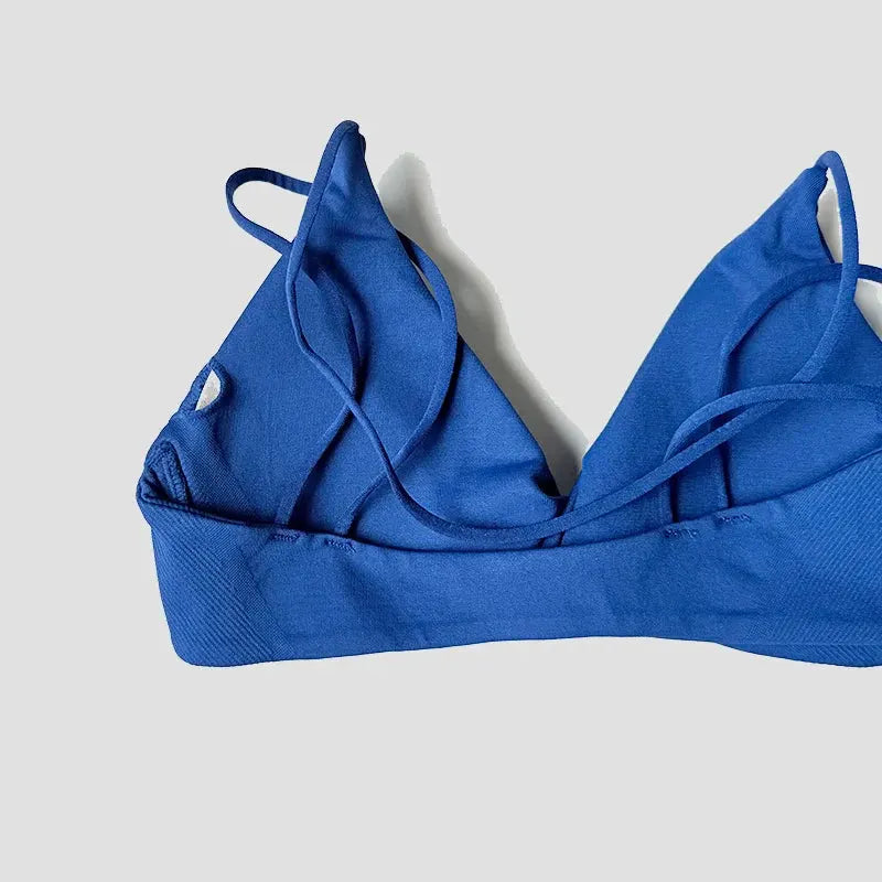 Women’s 2-Piece Gym Set – Strappy Twist Sports Bra & Cross Waist Ruched Shorts by Vimost Shop