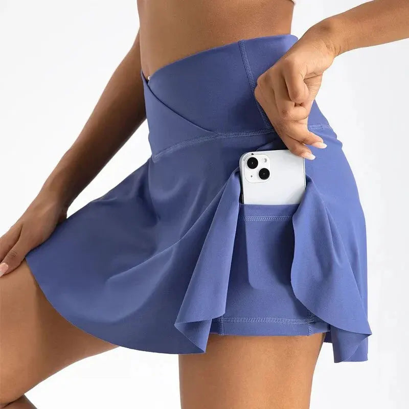 Women Pleated Tennis Skirt with Pockets Shorts Athletic Skirts Crossover High Waisted Athletic Golf Skorts Workout Sports Skirts by Vimost Shop