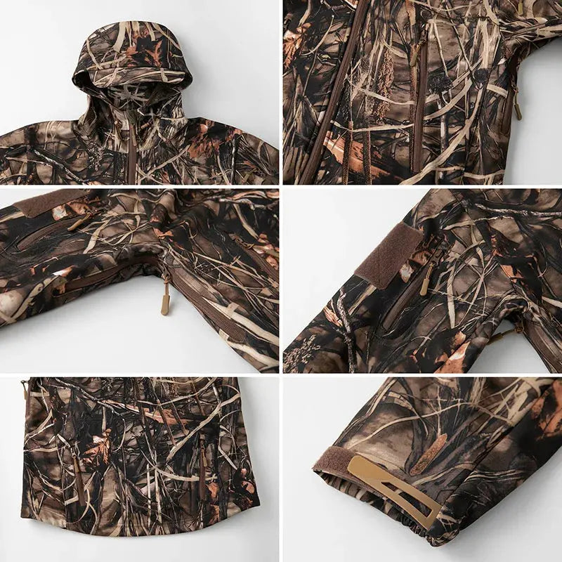 Men's Silent Soft Shell Camouflage Tactical Jacket Waterproof Warm Fleece Hunting Jackets Outdoor Hiking Fishing Hooded Coat by Vimost Shop