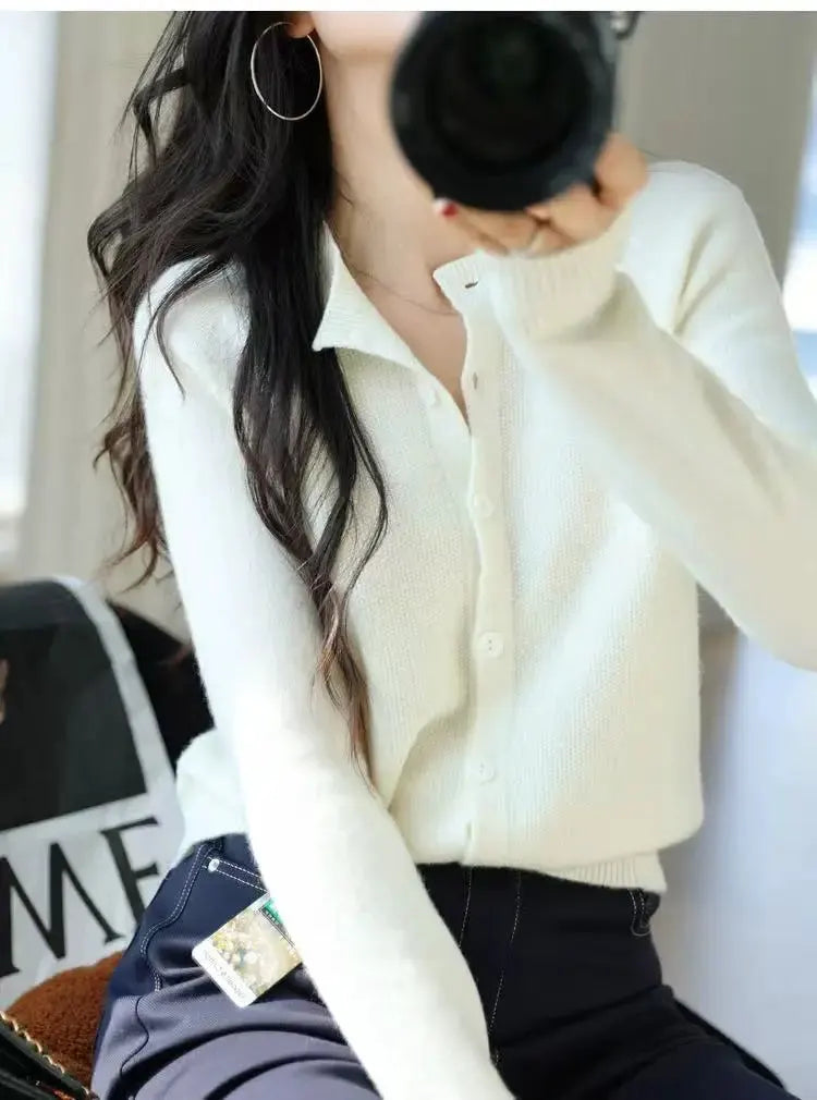 Autumn Women's Pure Cashmere Cardigan - European Style High-end Early Autumn Soft Knit Short Sweater Coat by Vimost Shop