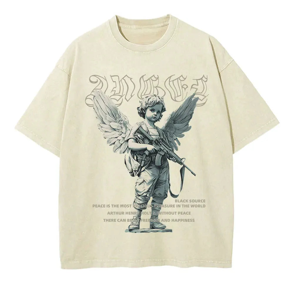 Angel Cupid Mythology Graphic T-Shirt Unisex Washed Loose Short Sleeve Tee by Vimost Shop