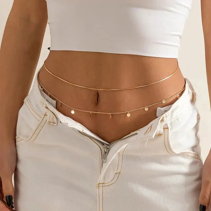 Sexy Double Thin Chain Women's Waist Chain Charming Butterfly Stainless Steel Belly Chain Summer Beach Bikini Body Jewelry by Maiden-Art