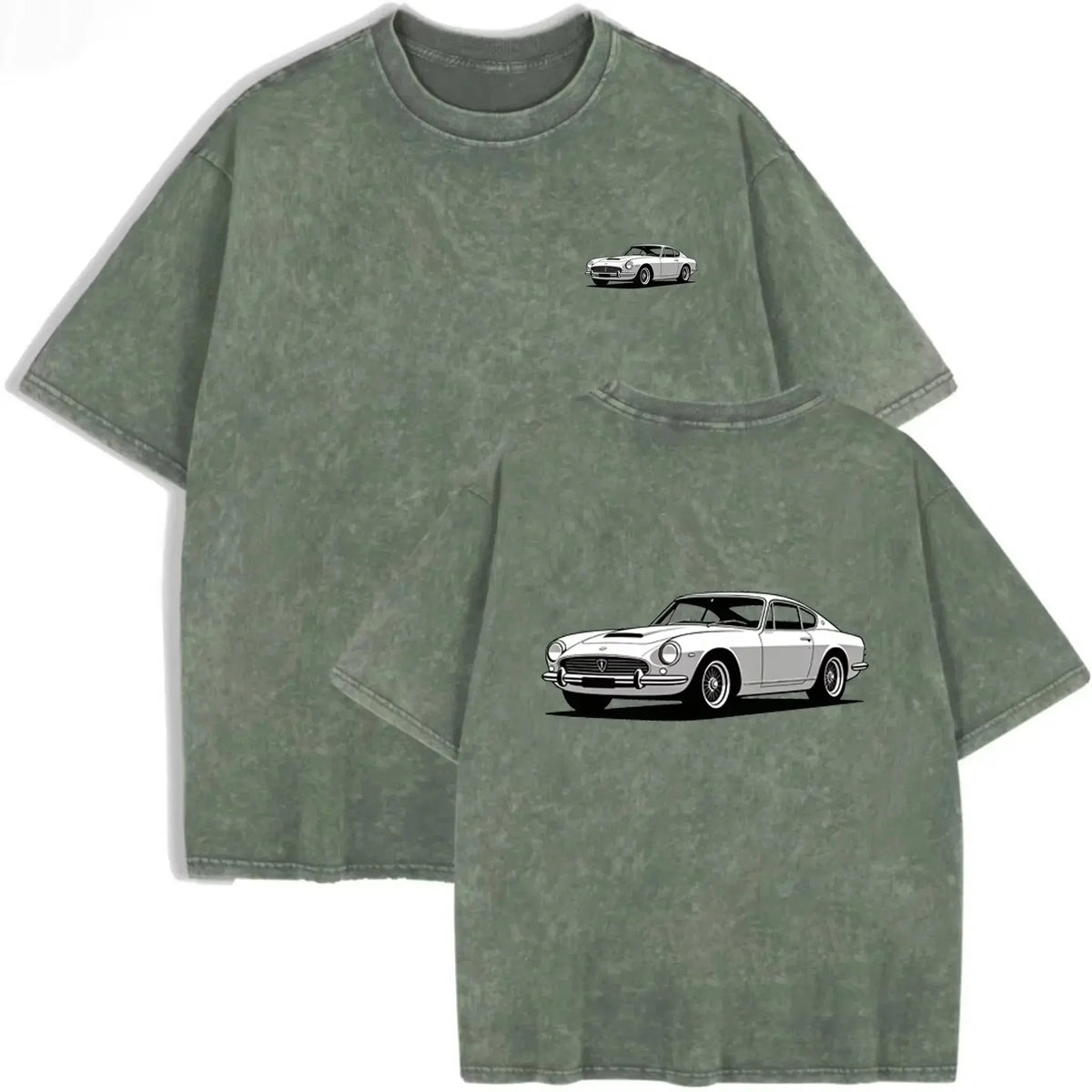 Teal Acid Wash Retro Vintage Coupe Car Print Classic Car Lover Casual Tee by Vimost Shop