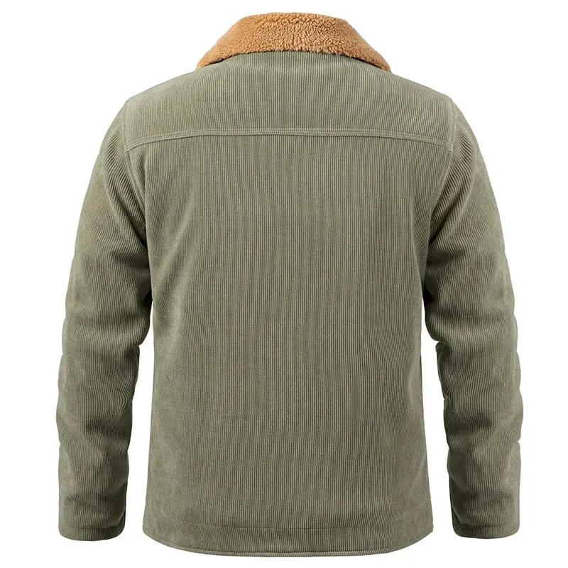 Men's Winter Corduroy Jacket Warm Fleece Lined Cargo Work Coat Casual Thick Sherpa Collar Trucker Deck Navy Jackets by Vimost Shop