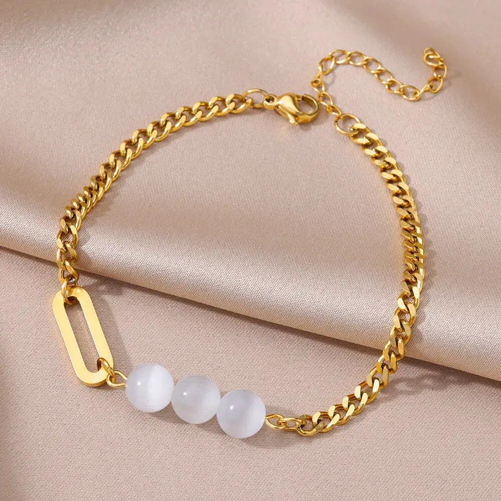 Anklets for Women Summer Beach Accessories Stainless Steel Imitation Pearl Chain Anklet Gold Color Leg Bracelets Bodychain Gifts by MAIDEN-ART