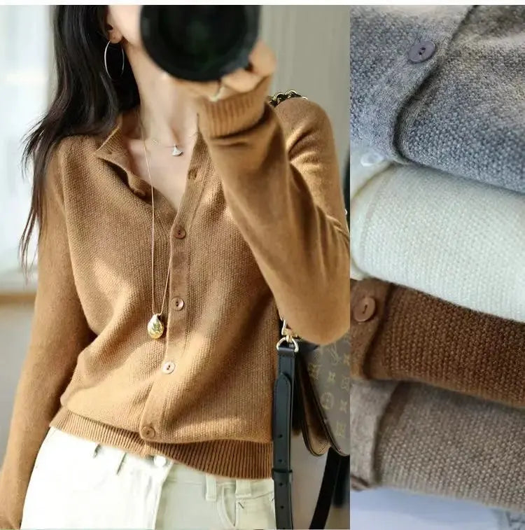 Autumn Women's Pure Cashmere Cardigan - European Style High-end Early Autumn Soft Knit Short Sweater Coat by Vimost Shop