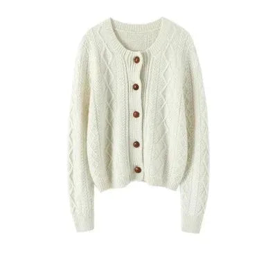 new autumn and winter cashmere twisted floral women's round neck cardigan sweater loose 100%wool by Vimost Shop