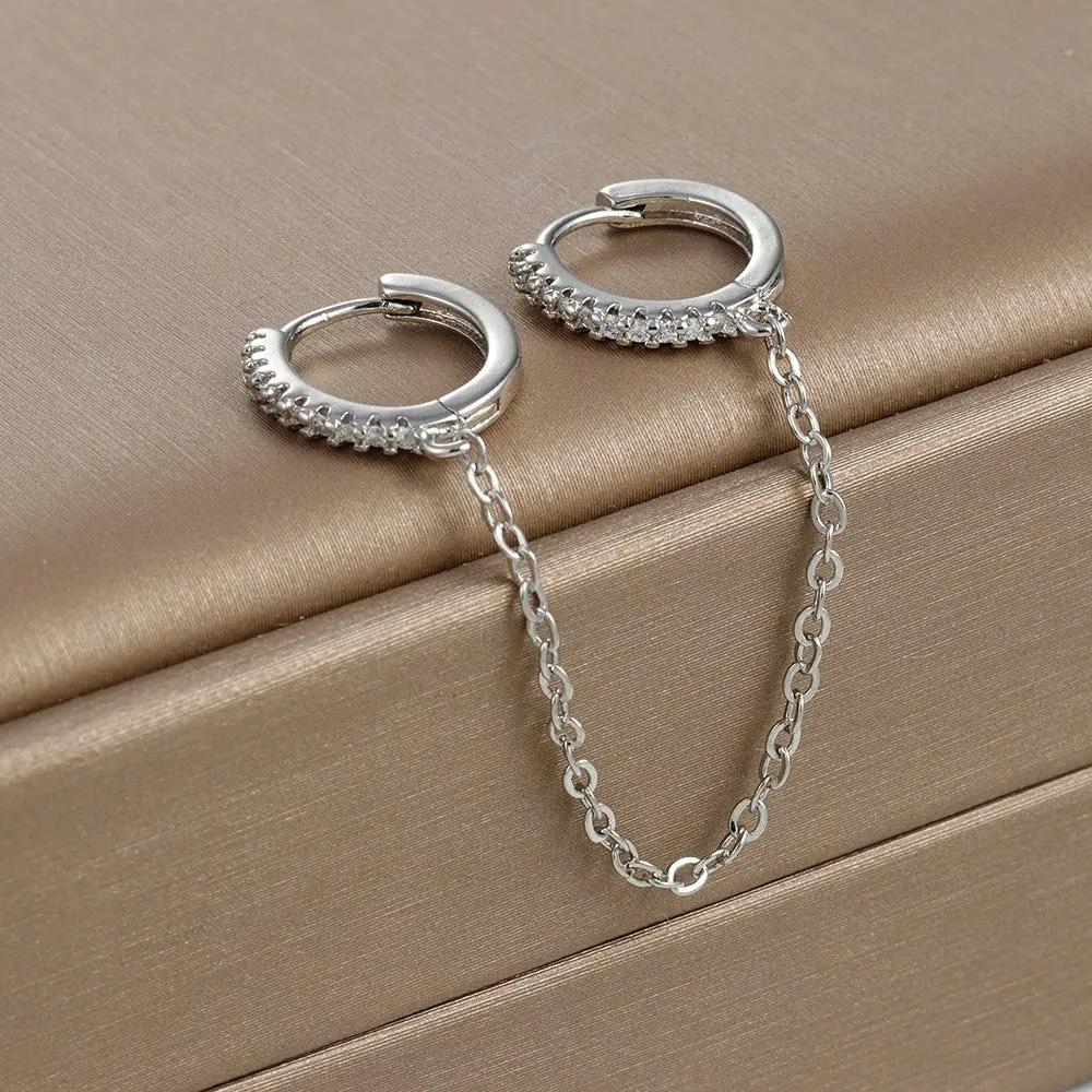 Europe and America CZ Crystal Chain Drop Earrings Stainless Steel Pendant Ear Buckle Fashion Jewelry For Women Birthday Gifts by Maiden-Art