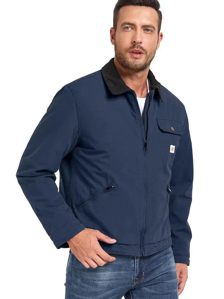 Men's Winter Cotton Jacket Warm Quilted Padded Lined Cargo Work Jacket Regular Fit Casual Lapel Trucker Coat by Vimost Shop