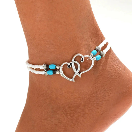 3pcs Retro Pearl Beads Anklet for Women Fashion Handmade Shell Butterfly On Foot Bracelet Bohemian Summer Beach Jewelry Gifts by Maiden-Art