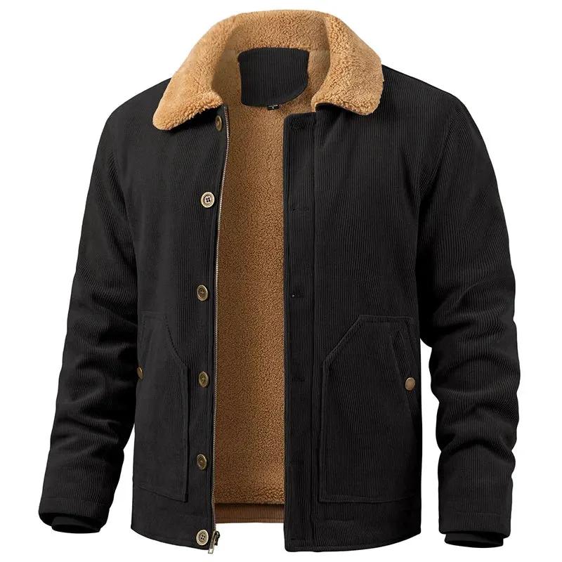 Men's Winter Corduroy Jacket Warm Fleece Lined Cargo Work Coat Casual Thick Sherpa Collar Trucker Deck Navy Jackets by Vimost Shop