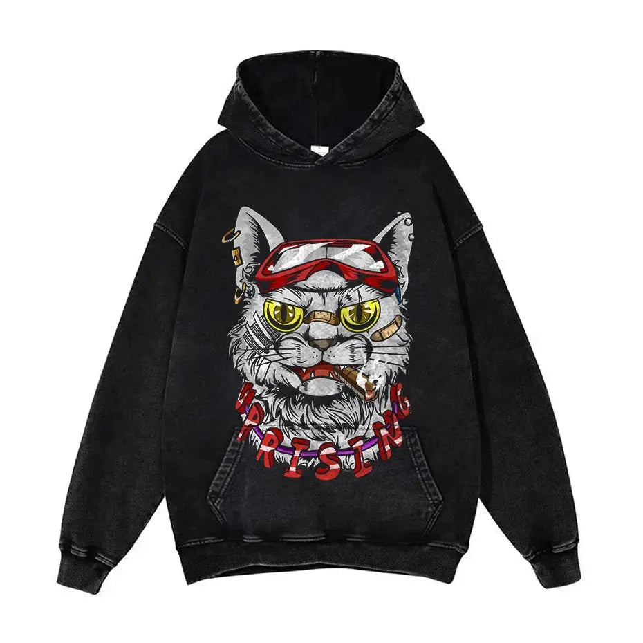 Anime Pain Graphic Hoodie Men's Retro Washed Harajuku Streetwear by Vimost Shop