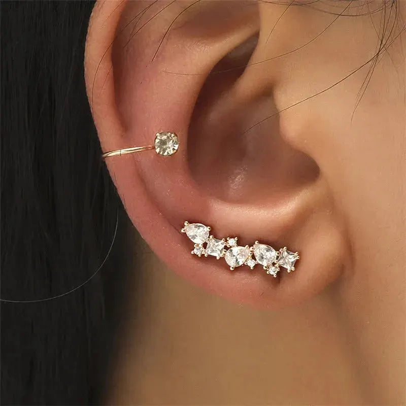 VAGZEB Bohemian NO Piercing Crystal Rhinestone Ear Cuff Wrap Stud Clip Earrings For Women Girl Trendy Earrings Jewelry Bijoux by Maiden-Art