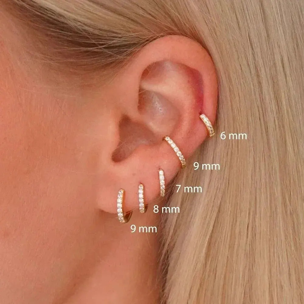 1Pair Stainless Steel Huggie Minimal Hoop Earrings Little Crystal Zirconia Thin Helix Tragus Cartilage Earrings Piercing Jewelry by MAIDEN-ART