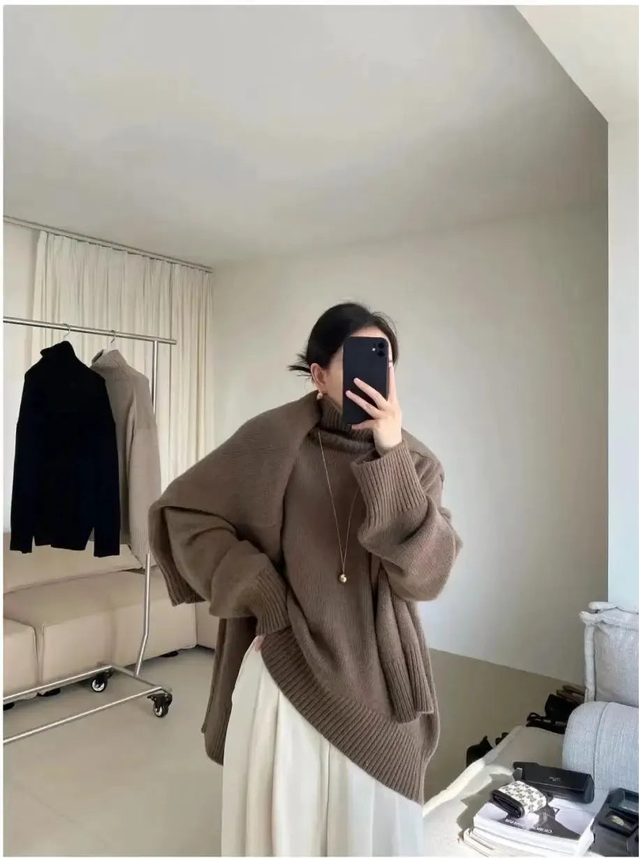 100% pure cashmere sweater for women high-neck sweater loose and thickened silhouette sweater by Vimost Shop