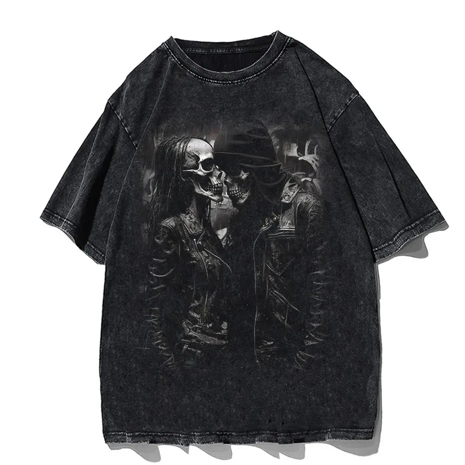 Hip-Hop Skull T-Shirt Men Vintage Harajuku Y2K Streetwear Black Cotton Tee by Vimost Shop