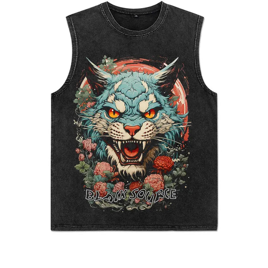 Japanese Tiger Head Graphic T-Shirt Oversized Streetwear Y2K Tee by Vimost Shop