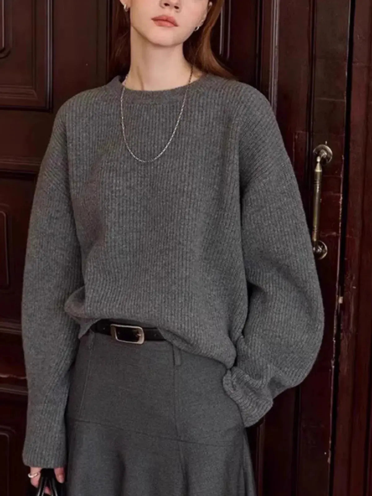 Vintage thick cashmere knitwear women's fall/winter loose shoulder crew neck sweater base sweater by Vimost Shop