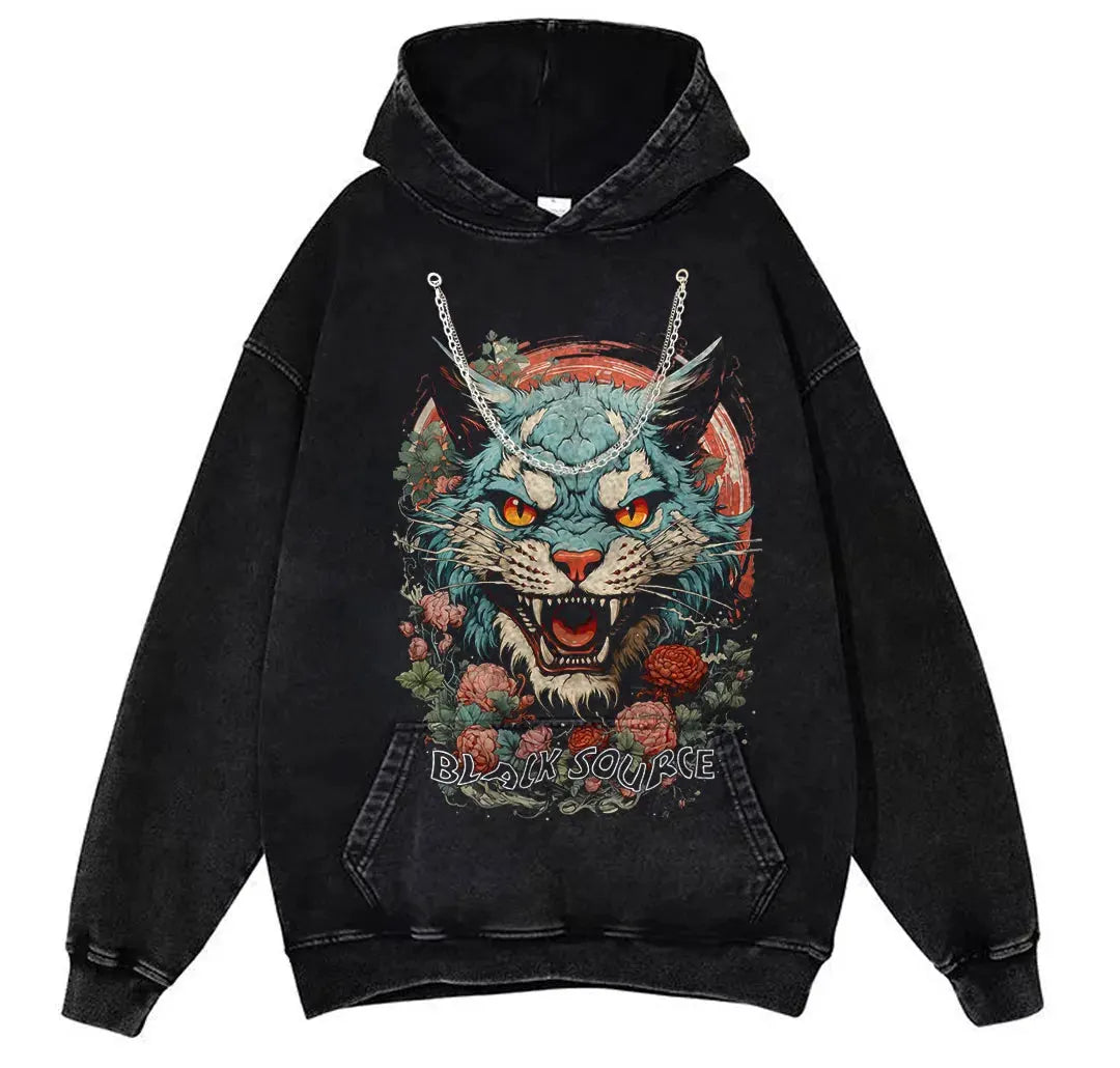 Japanese Tiger Head Graphic T-Shirt Oversized Streetwear Y2K Tee by Vimost Shop