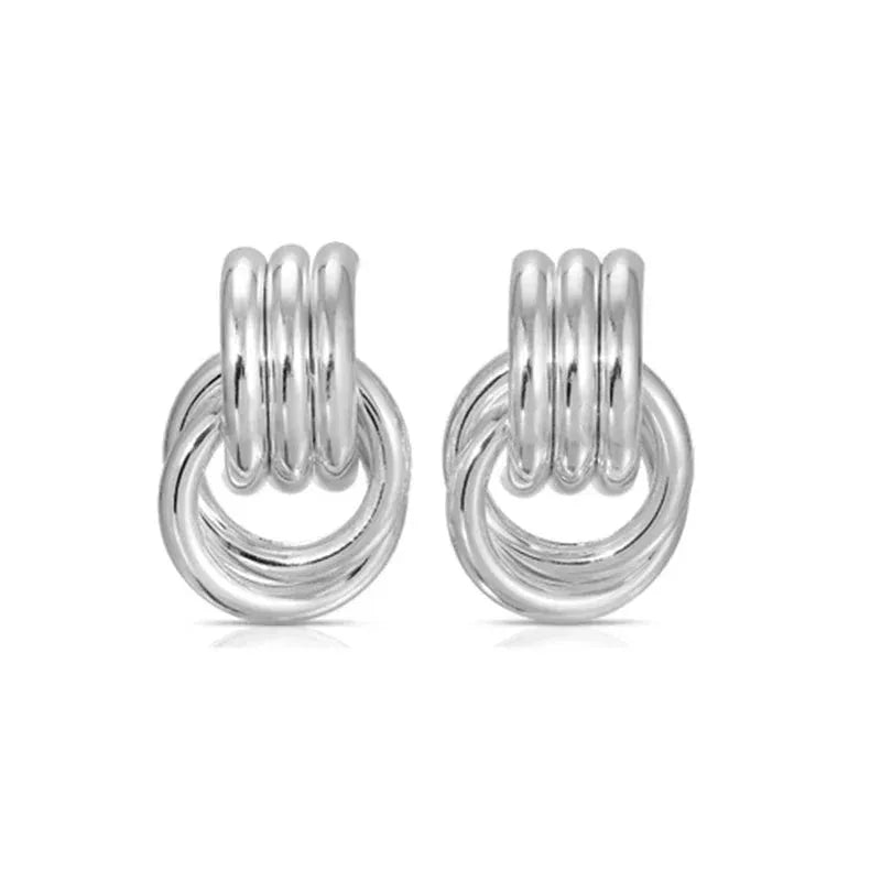 Trendy Stainless Steel Multilayer Circle Twist Knot Earrings for Women Texture Mixed Color Gold Plated Statement Earring Bijoux by Maiden-Art