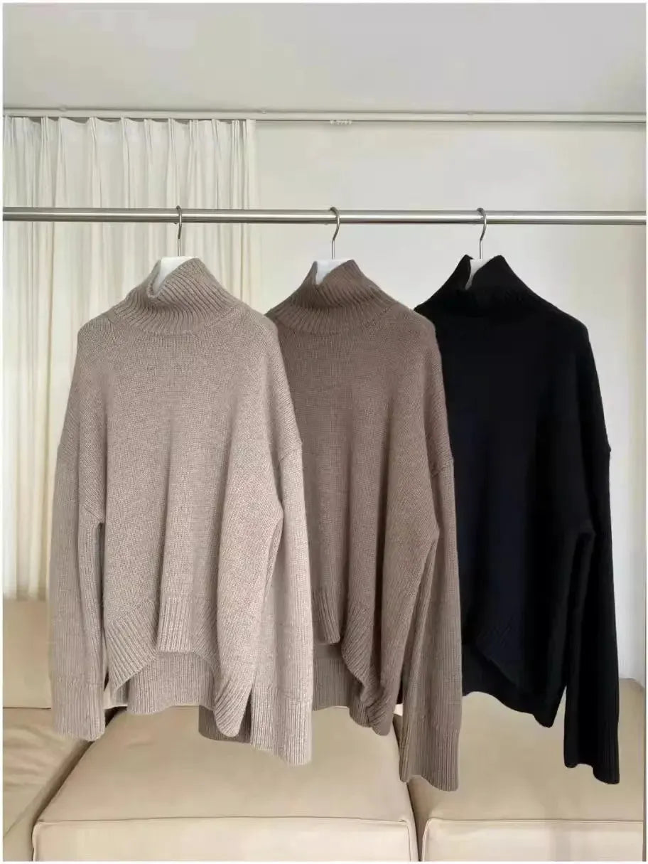 100% pure cashmere sweater for women high-neck sweater loose and thickened silhouette sweater by Vimost Shop