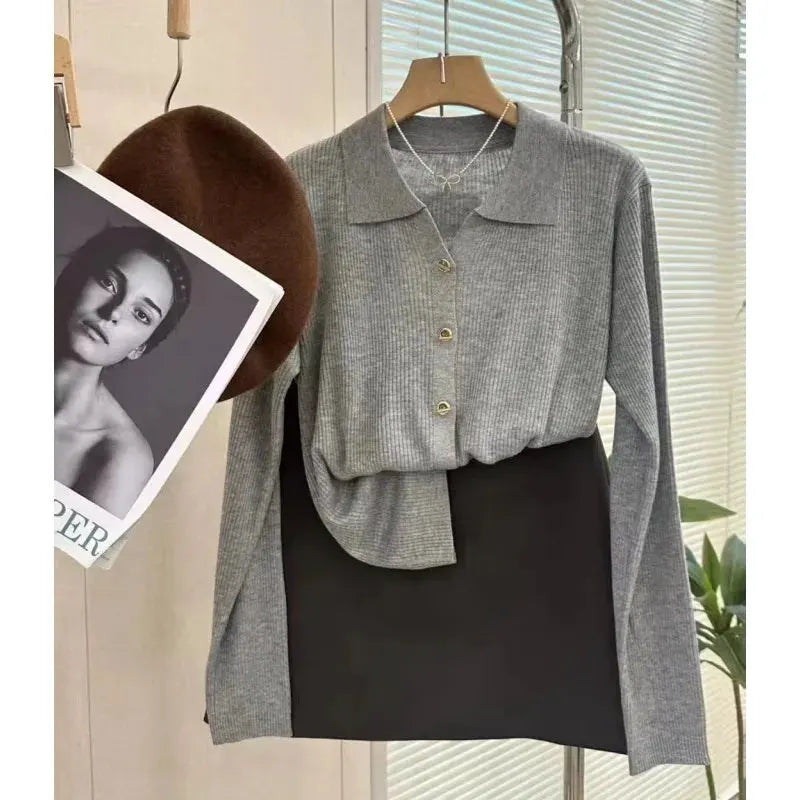 POLO lapel cashmere knit cardigan women's spring and autumn thin loose sweater short wool coat by Vimost Shop