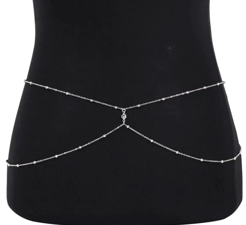 Clear Rhinestone Beaded Belly Chains For Women Gold Silver Color Metal Beach Bikini Link Chains Waist Body Jewelry Accessory by Maiden-Art