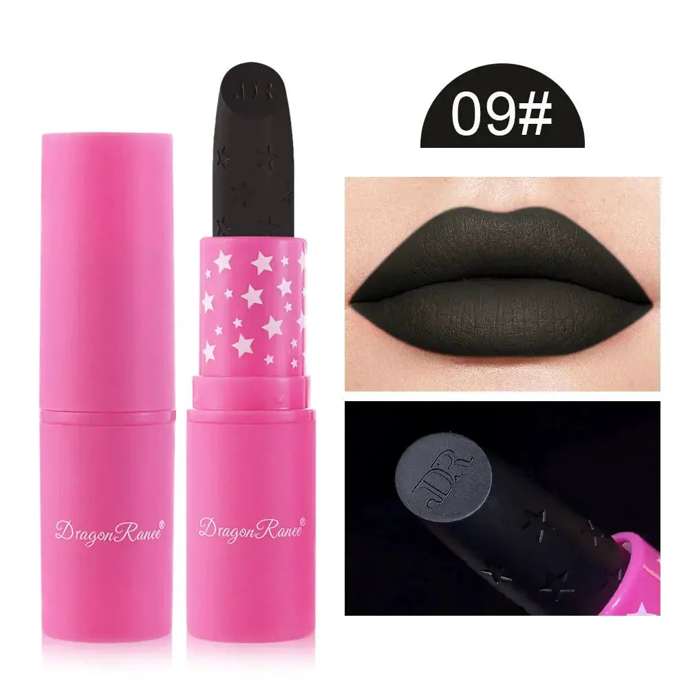 9 Colors Waterproof Rose Red Velvet Matte Lipstick Moisturizing Long Lasting Stars Not Easy To Fade Nude Lip Tint Black Lipstick by Maiden-Art