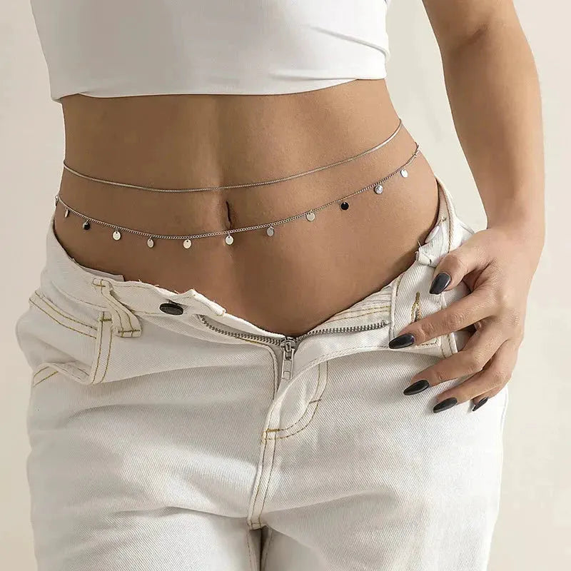 Sexy Double Thin Chain Women's Waist Chain Charming Butterfly Stainless Steel Belly Chain Summer Beach Bikini Body Jewelry by Maiden-Art