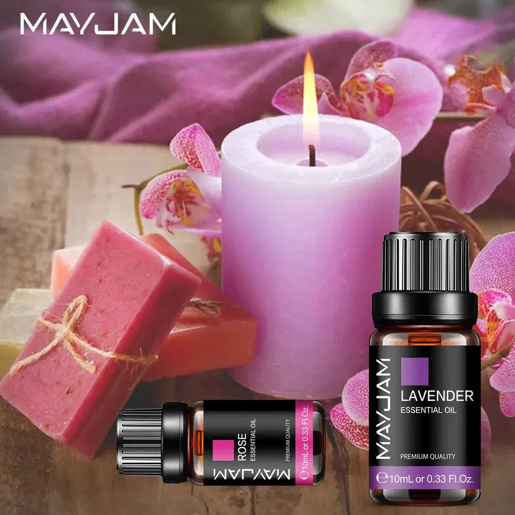 MAYJAM 10ML Lavender Lemongrass Jasmine Vanilla Eucalyptus Rose Lemon Essential Oil For Humidifier Diffuser Candle Making by Maiden-Art