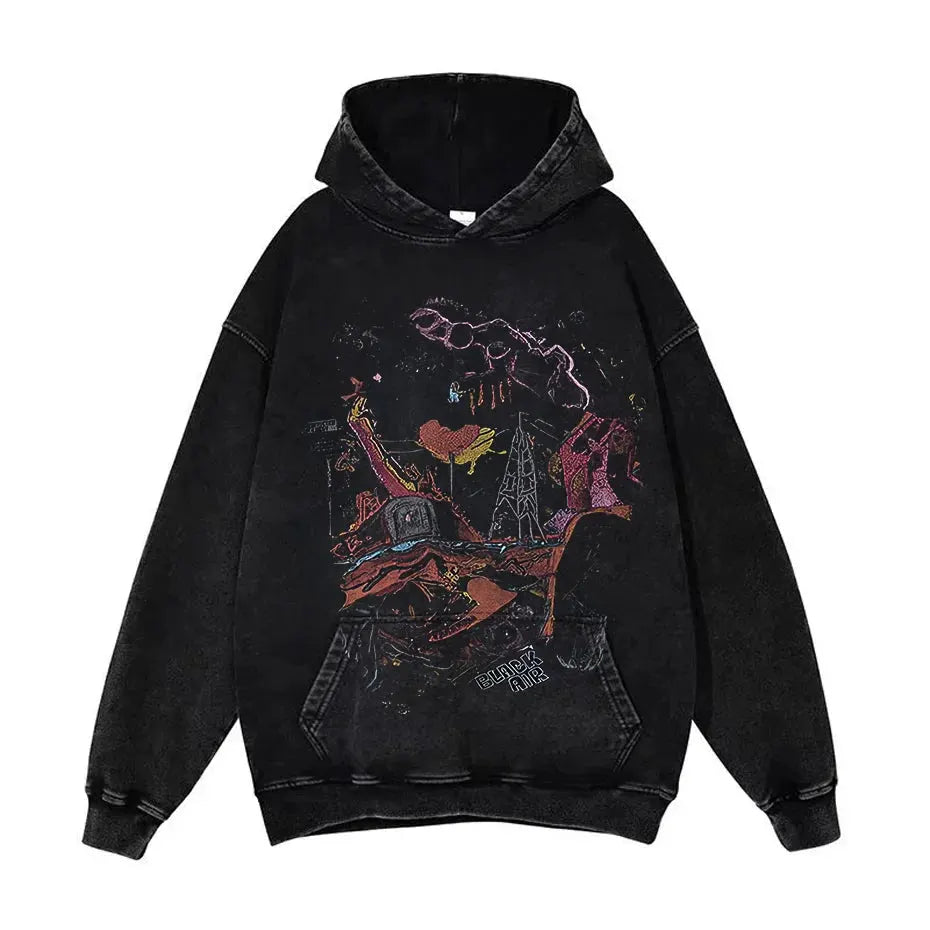 Anime Pain Graphic Hoodie Men's Retro Washed Harajuku Streetwear by Vimost Shop