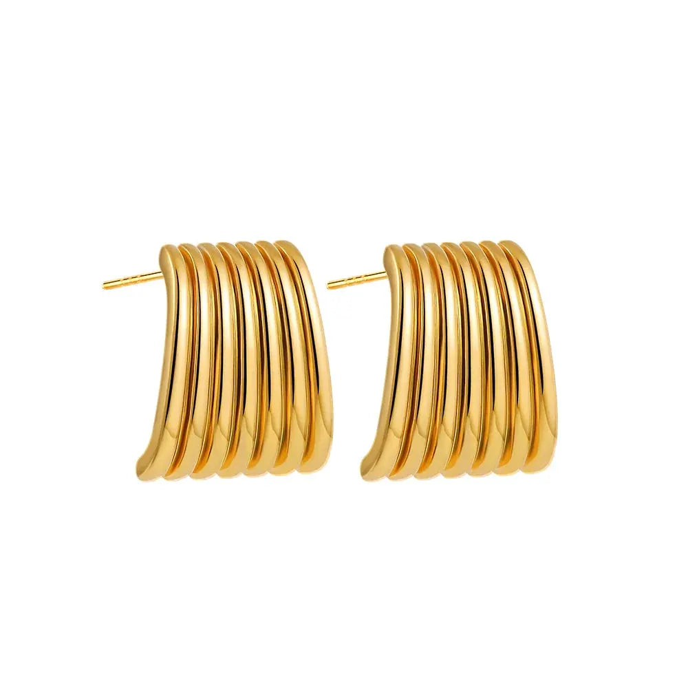 Trendy Stainless Steel Multilayer Circle Twist Knot Earrings for Women Texture Mixed Color Gold Plated Statement Earring Bijoux by Maiden-Art