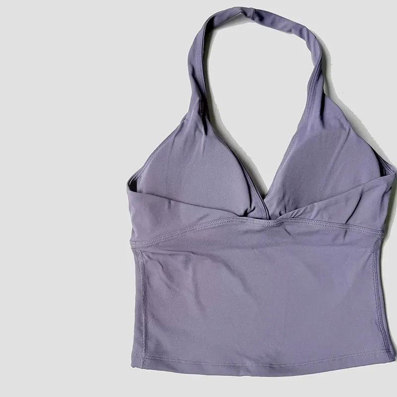 Women’s Halter Backless Sports Tank with Built-In Pads by Vimost Shop