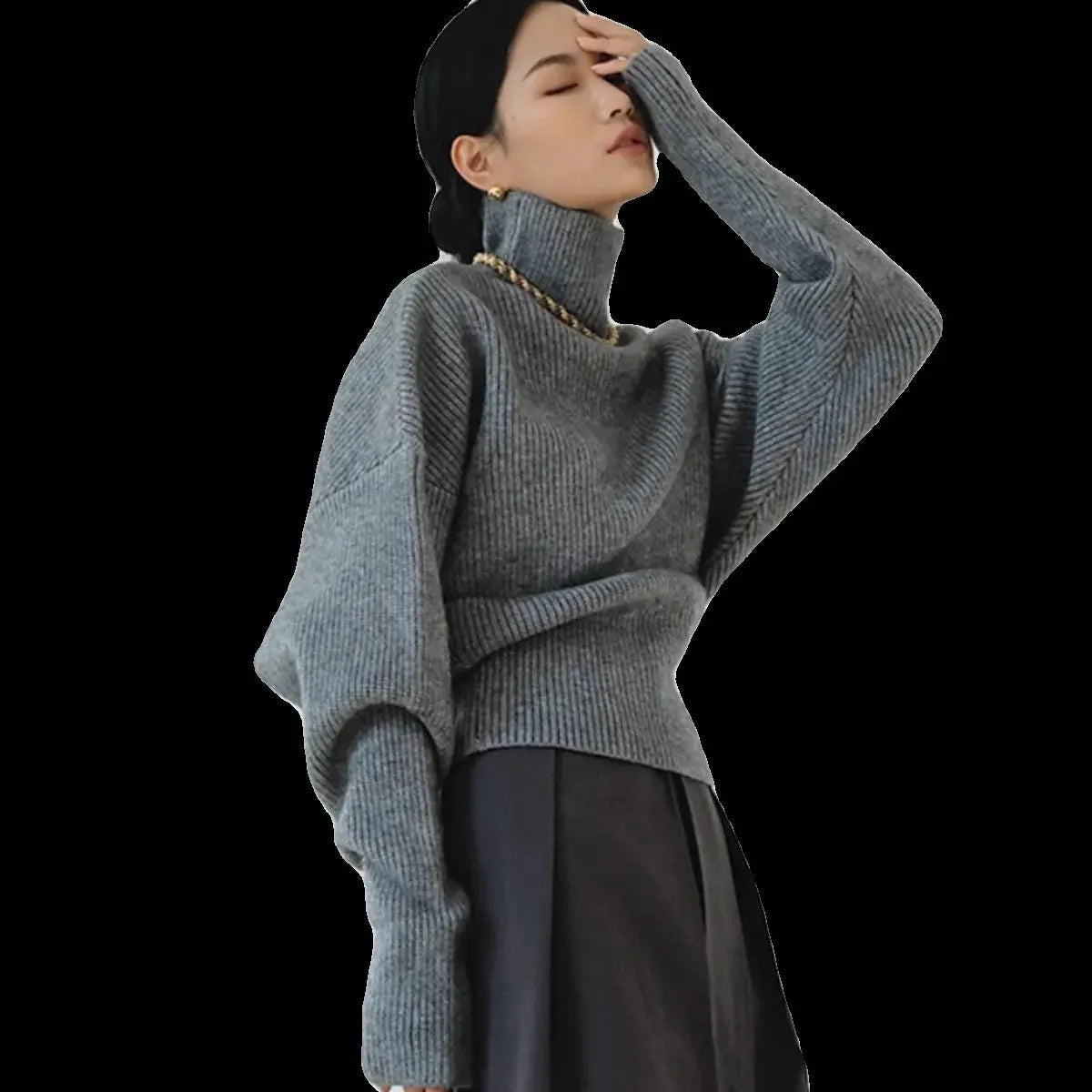 French retro high-neck pullover pure wool sweater women's short knitted base sweater waist-cinching and versatile top by Vimost Shop