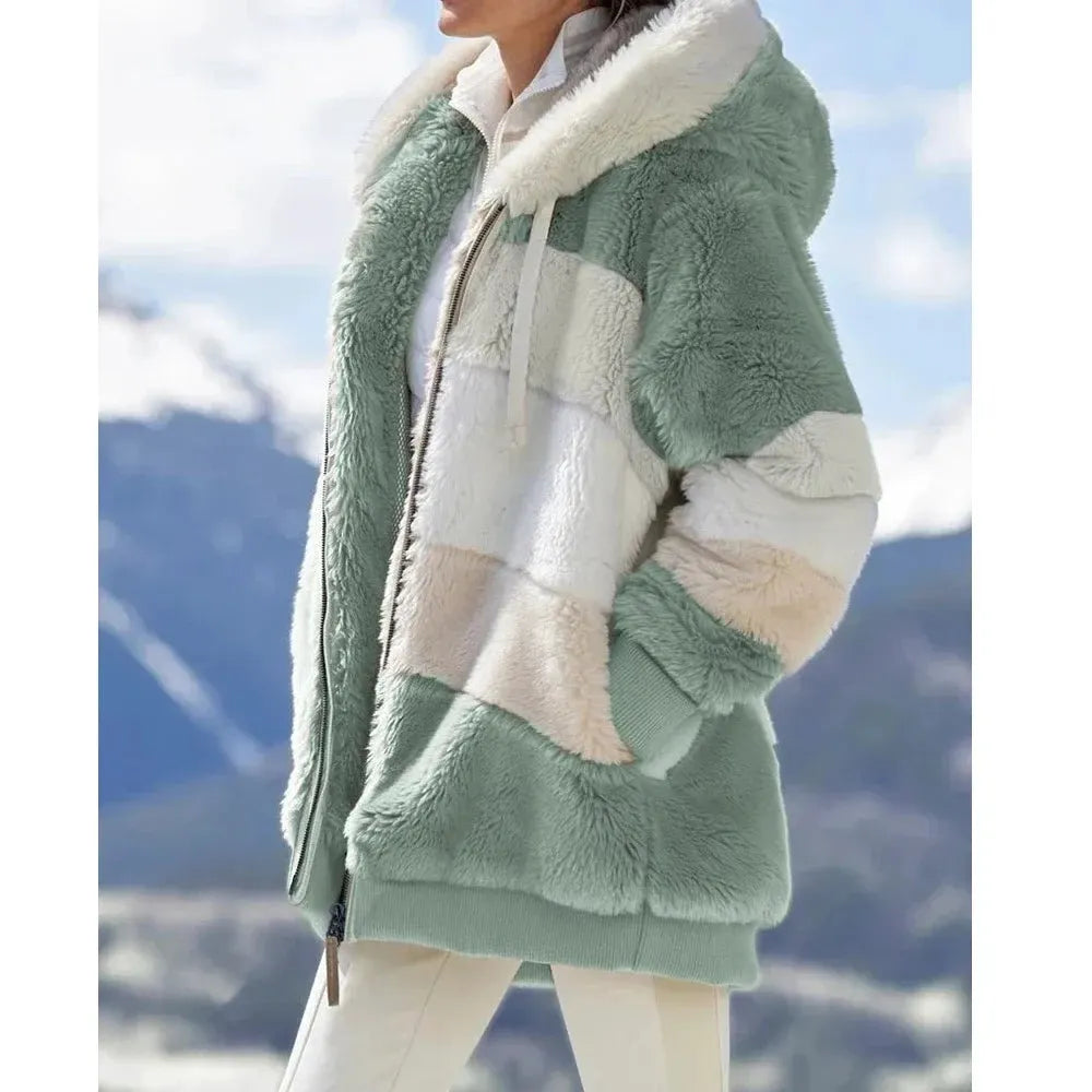 Women’s Hooded Zip-Front Patchwork Jacket by Vimost Shop