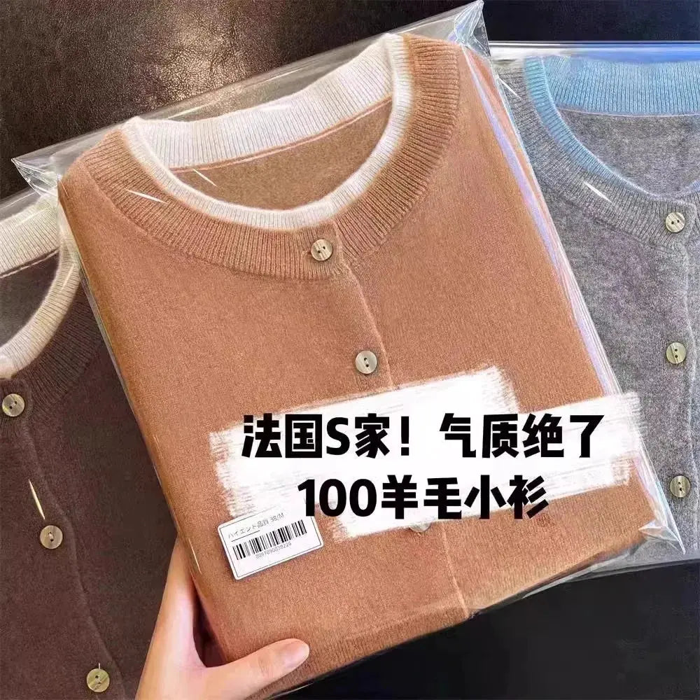 Fake two 100% pure cashmere sweater cardigan dark grey high-grade wool knit coat top by Vimost Shop