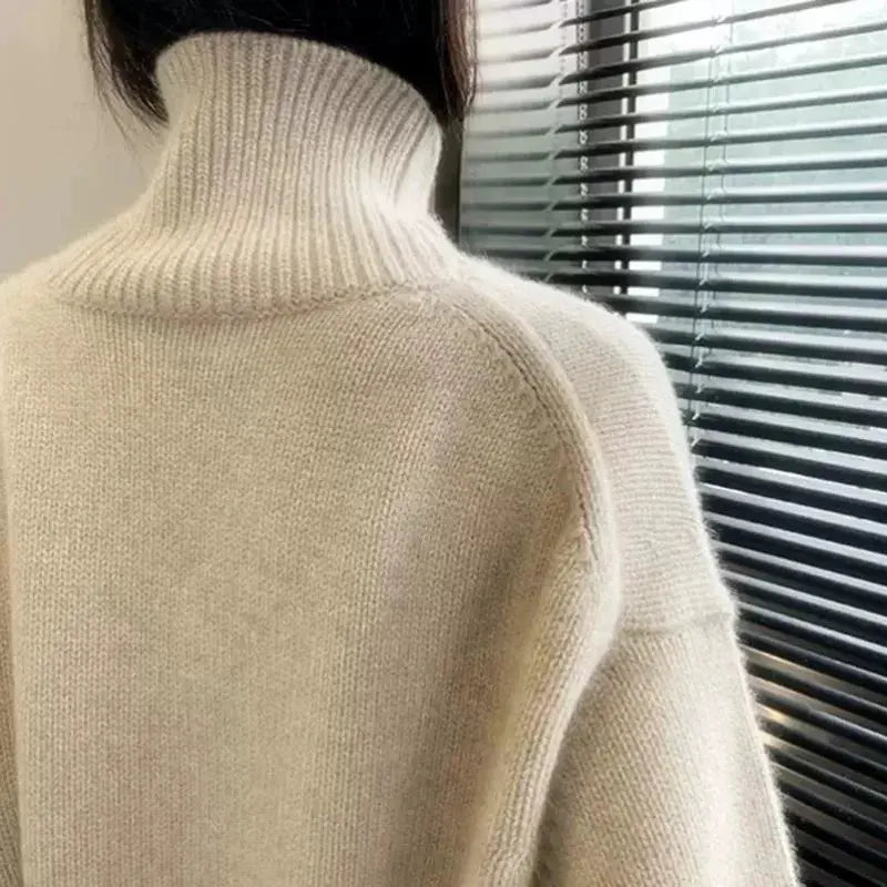 Autumn and Winter New Thick Cashmere Sweater Women High Neck Pullover Sweater Warm Loose Knitted Base Sweater Jacket Tops by Vimost Shop
