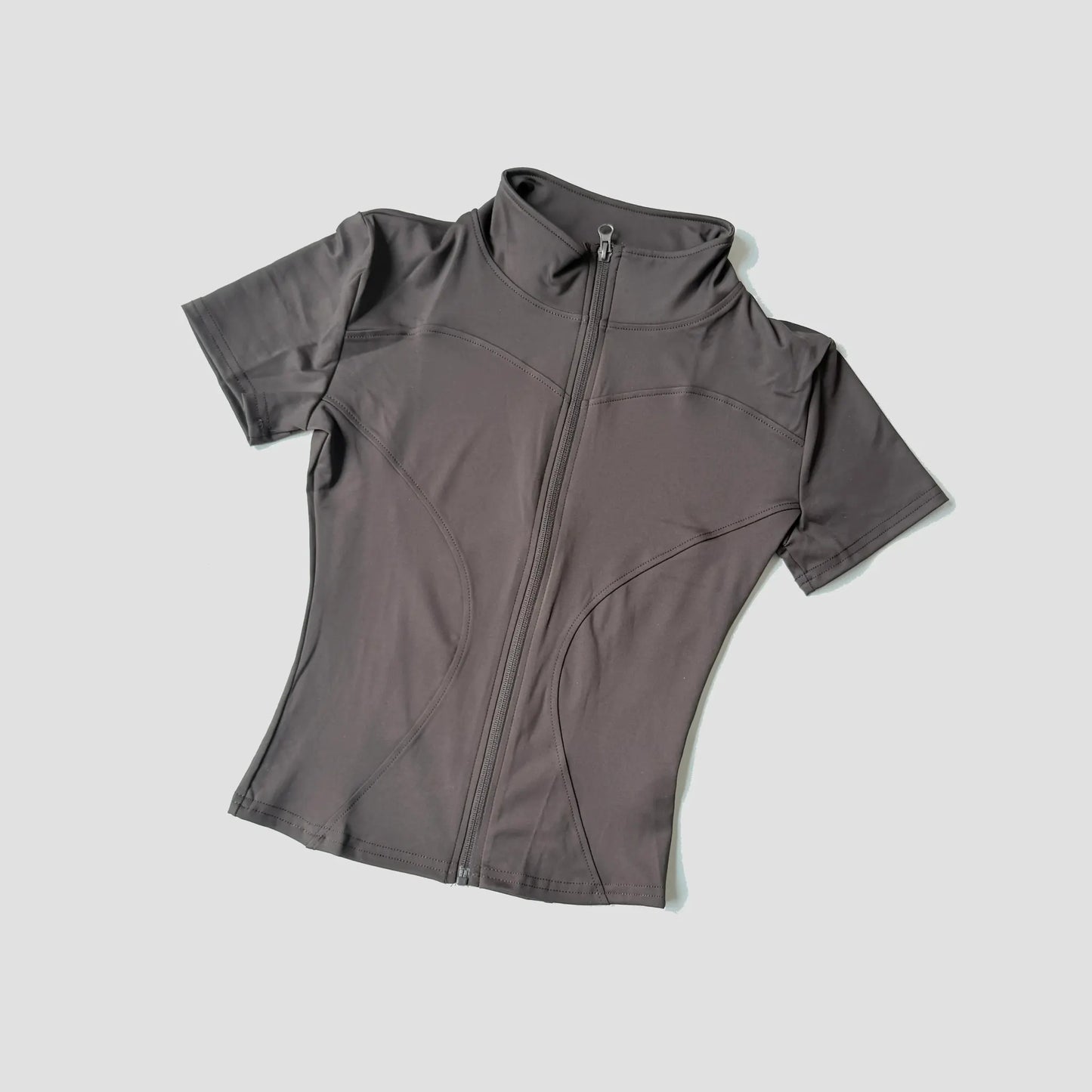 Women’s Slim Fit Short Sleeve Yoga Top with Stand Collar Zip Front by Vimost Shop
