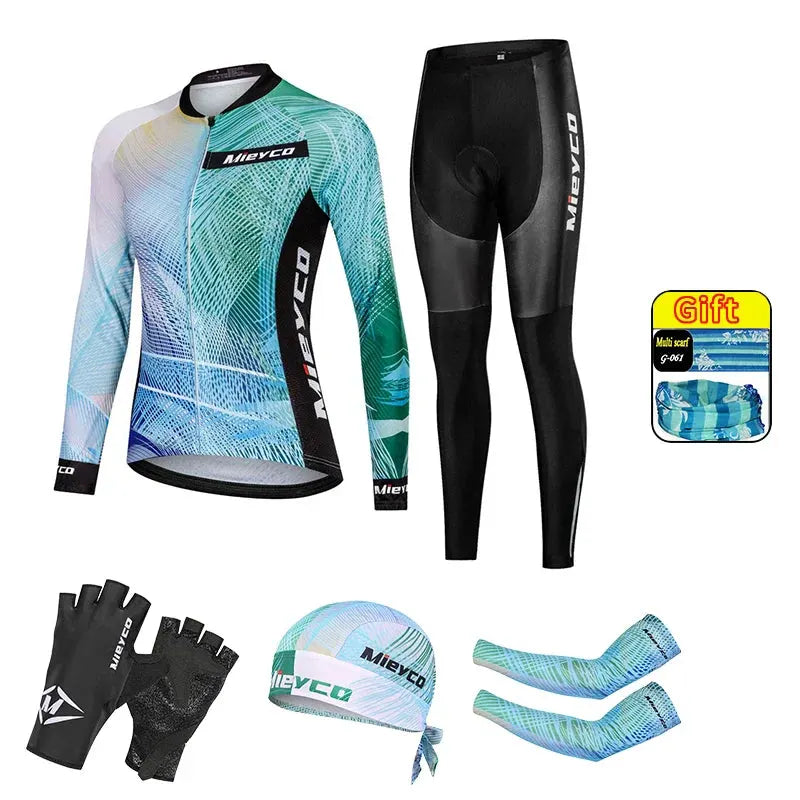 Women Long Sleeve Cycling Jersey Set MTB Bike Pants Kit Breathable Sportswear by Vimost Shop