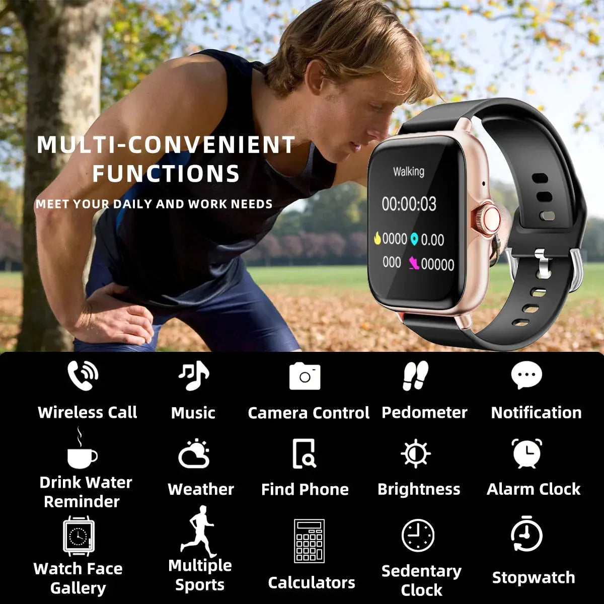 1.83'' Waterproof Smart Watch with Message Answer Call Sleep Monitoring Sports Pedometer Information Alerts For iPhone Android by MAIDEN-ART