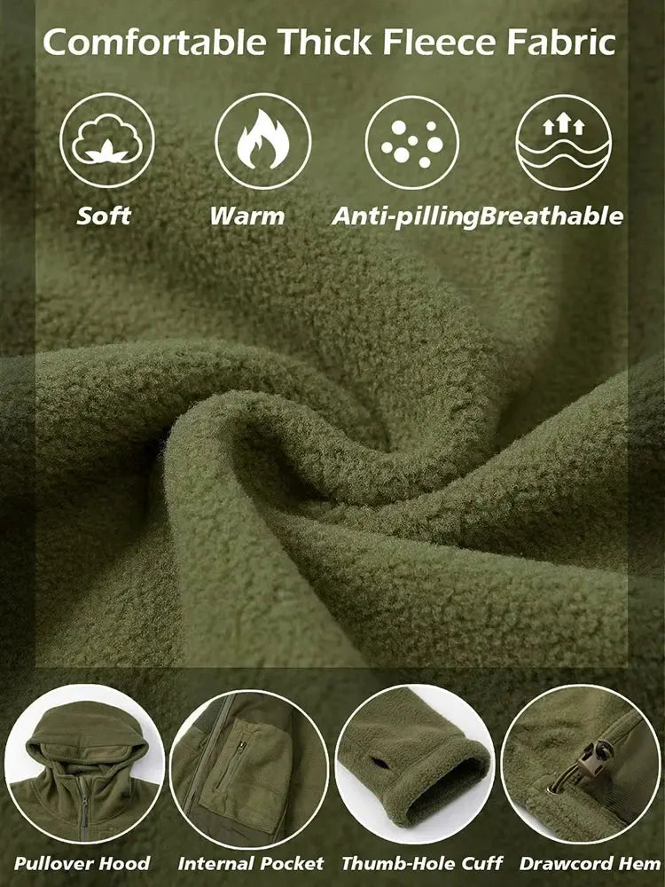 Men's Hunting Fleece Jacket Hiking Hunting Outdoor Fleece Tactical Jacket Winter Warm Full Zip Military Hoodies Multi-Pockets by Vimost Shop